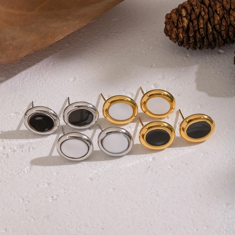 Geometric Oval Stud Earrings 304 Stainless Steel Enamel Waterproof Hypoallergenic Classic Fashion Jewelry For Women