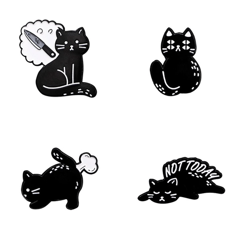 Spilla in Smalto a Forma di Gatto Nero Cartone Animato Spilla Animale in Lega di Zinco Personalizzata per Accessori Zaino