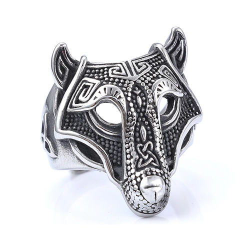 Wolf Head Ring Stainless Steel Viking Nordic Retro Vintage Punk Style Gothic Animal Totem Band Jewelry For Men