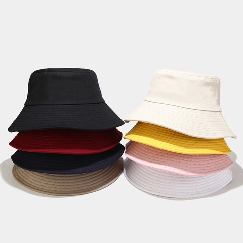 Wide Brim Bucket Hat Solid Color Cotton Twill Breathable UV Protection Outdoor Fisherman Hat With Adjustable Windproof Rope