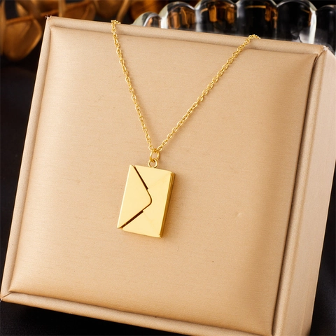 Envelope Pendant Necklace Stainless Steel Gold Plated Hidden Love Letter Secret Message Jewelry For Women Fashion Accessory