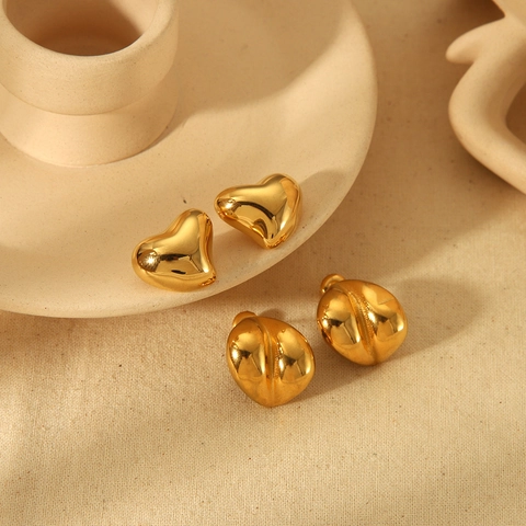 Geometric Heart And Coffee Bean Stud Earrings 18K Gold Plated Stainless Steel Minimalist Fashion Jewelry For Women