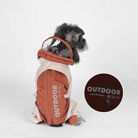 Dog Raincoat Waterproof Hooded Four-Legged Reflective Polyester Color Block Outdoor Pet Rain Jacket