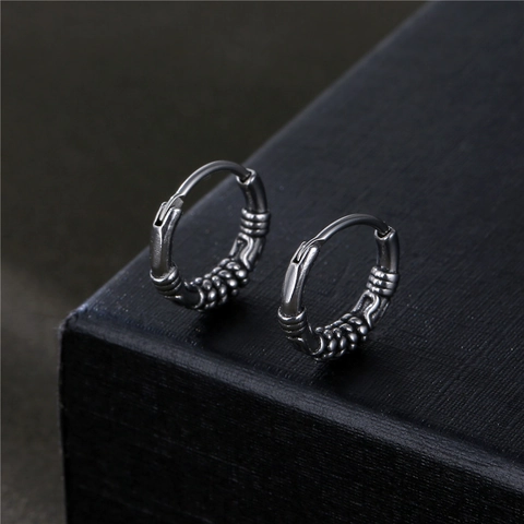 Hoop Oorbellen 316L Roestvrij Staal Retro Gedraaide Geweven Textuur Punk Rock Vintage Stijl Voor Heren Unisex
