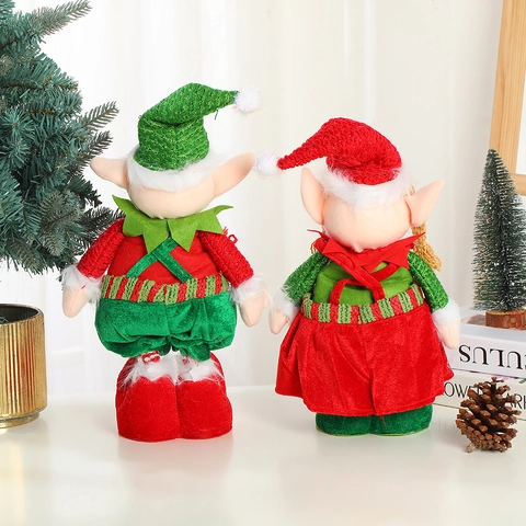 Ornamento Bambola Elfo Di Natale Tessuto Maglia Peluche Carino Paillettes Campanello Rosso Verde Decorazione Finestra Regalo