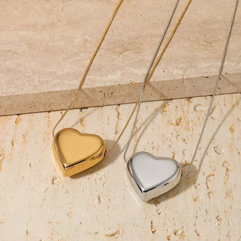 Collana Con Pendente A Cuore Cavo Acciaio Inossidabile Lucidato A Specchio Catena A Serpente Gioielli Minimalisti Donna