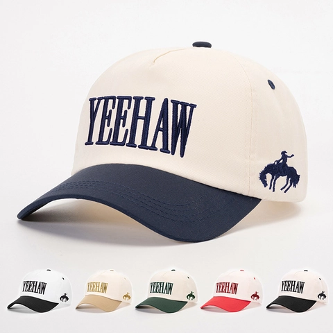 Cappellino Da Baseball Ricamato Twill Di Cotone Yeehaw Cowboy Bicolore Regolabile Retro Cappello Da Sole All'aperto