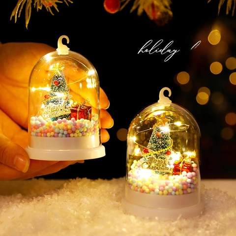 Árbol De Navidad Cúpula De Vidrio Luz Nocturna LED Micro Paisaje Brillo Cálido Ventana Hogar Mesa Adorno Colgante