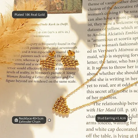 Collar Y Pendientes De Cuentas De Corazón Joyería Acero Inoxidable Chapado En Oro 18K Elegante Para Mujer
