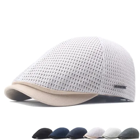 Breathable Mesh Beret Hat Polyester Hollow Forward Cap Summer Outdoor Sun Protection Adjustable For Men Women Casual