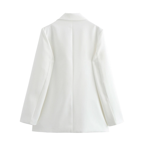 Witte Dames Blazer Met 3D Bloem Decoratie Slim Fit Revers Single Breasted Polyester Elegant Kantoor Werkkleding