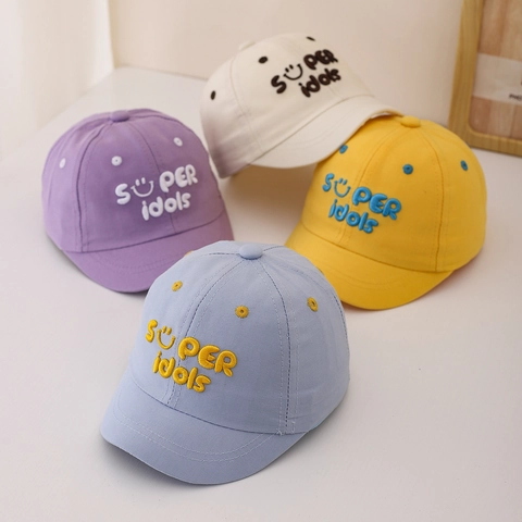 Kids Cotton Baseball Cap Embroidered Letters Smile Face Adjustable Sun Protection Breathable Outdoor Casual Hat Toddlers