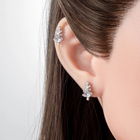 Kerstboom Oorkraakbeen Stud Oorbel Met Kleurrijke Zirkoon En Kunstparel Legering Schroefsluiting Piercing Sieraden Voor Dames