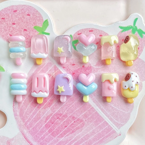 Mini Popsicle Charms Resin Glow In The Dark Glitter Ice Cream Findings For DIY Earring Nail Art Hair Clip Decoration Cute