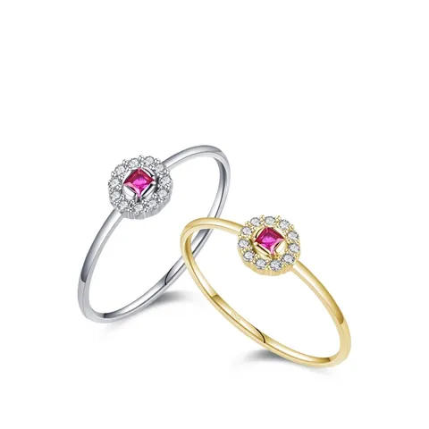 925 Sterling Silver Ring For Women Square Red Zirconia Micro Pave Halo Fashion Dainty Finger Jewelry Gift