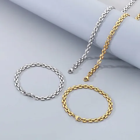 Minimalist 18K Gold Plated Stainless Steel Necklace And Bracelet Jewelry Set Hollow Geometric Square Links Fashion For Women