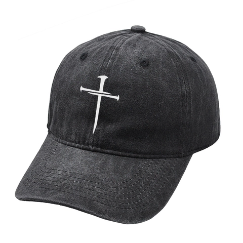 Berretto da Baseball in Cotone Lavato Vintage Uomo Donna Distressed Croce Chiodo Ricamo Regolabile Cappello da Sole Retrò Dad Hat
