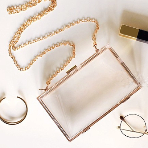 Transparente Acryl Umhängetasche Box Bag Goldener Metallrahmen Abnehmbarer Kettenriemen Abend Clutch Für Damen