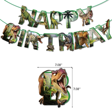 Ensemble de Banderole et Décorations de Gâteau Anniversaire Dinosaure Thème Jungle Enseigne Pour Fête Enfants Décorations