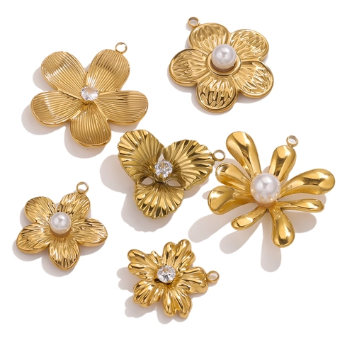 Colgantes Vintage De Flores Y Conchas Acero Inoxidable Dorado Con Perlas Artificiales De Imitación Y Circonitas Para Creación De Joyas DIY Estilo Francés