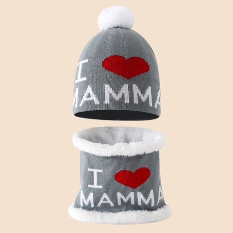 Kinder Winter Strickmütze Und Schal Set Fleece Gefüttert Warm Beanie Mit Bommel Jacquard Buchstaben Muster Für Kinder