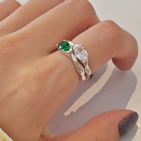 Irregular Geometric Ring Zircon Inlaid Alloy Adjustable Lava Texture Retro Niche Design Minimalist Jewelry For Women