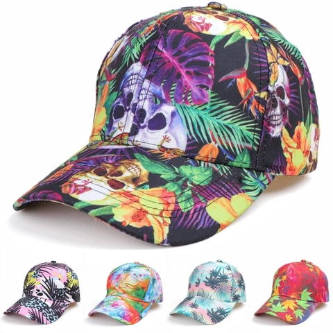 Honkbalpet Katoen Polyester Tropische Bladeren Schedel Print Verstelbaar Zonnehoed Outdoor Sport Heren Dames