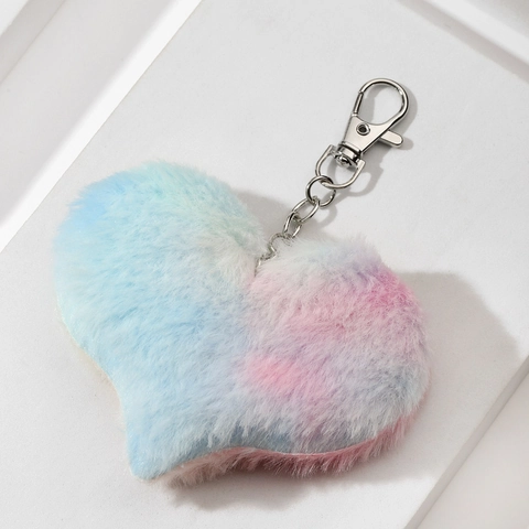 Portachiavi in Lega di Ecopelliccia Arcobaleno Sfumato Peluche Cuore Stella Gatto Farfalla Ciondolo per Borsa per Donna Ragazza Accessorio Kawaii