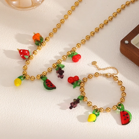 Collana E Bracciale Con Pendenti Frutta Acciaio Inossidabile Colorato Gioielli Carini Per Donne