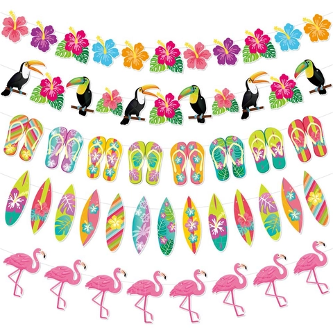Hawaiianische Tropische Party Banner Flamingo Surfbrett Blume Papier Girlande Sommer Strand Geburtstag Deko DIY Hängen