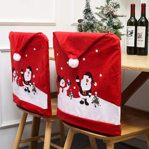 Christmas Chair Covers Non-Woven Fabric Santa Claus Snowman Print Dining Room Festive Party Home Decoration Holiday Theme
