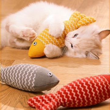 Pet Plush Toys Linen Fish Shape Catnip Teeth Cleaning Molar Interactive Chew For Cats Dogs Kitten Puppy