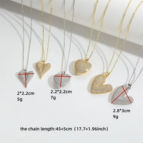 Koperen Zirconia Hart Hanger Ketting Voor Vrouwen Luxe Pave V-Vorm Groot Klein Liefdeshart Sleutelbeen Ketting Mode Sieraden