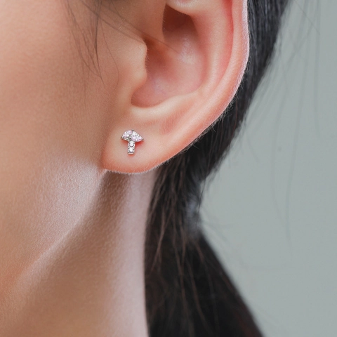 Pendientes de Botón de Seta de Plata de Ley 925 Con Incrustaciones de Circonia Rosa Pequeños Pendientes de Animal Mujer Joyería
