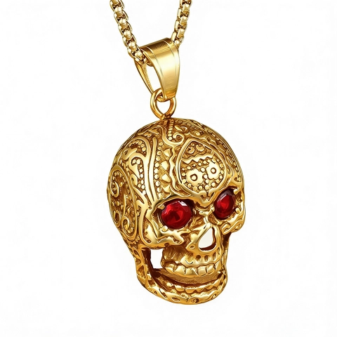 Collana Con Pendente Teschio Gotico In Acciaio Inossidabile Con Occhi In Pietra Preziosa Rossa Gioielli Punk Per Uomini Donne