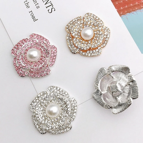 Camellia Flower Charm Pendants Alloy Rhinestone Faux Artificial Pearl For DIY Jewelry Making Crafts Phone Case Decor