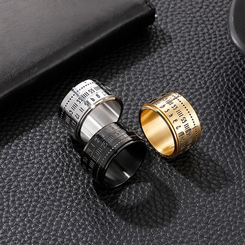 Herren Spinner Ring Titanstahl Vintage Arabische Ziffer Skala Drehbar Industrial Punk Gothic Schmuck