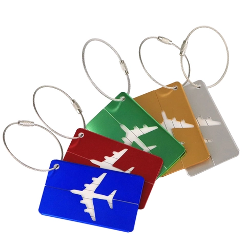 Aluminum Alloy Luggage Tags With Stainless Steel Loop Airplane Hollow Design Travel Bag ID Labels For Suitcase