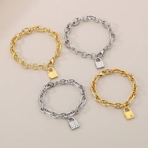Conjunto De Joyas De Collar Y Pulsera De Acero Inoxidable Con Colgante De Candado Cadena De Eslabones Gruesos Estilo Hip Hop Unisex