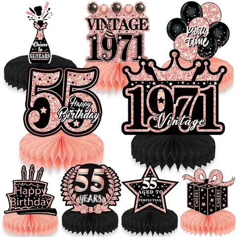 Birthday Party Honeycomb Centerpieces Rose Gold Black Table Decorations Vintage Double Sided Printing Cardboard Paper