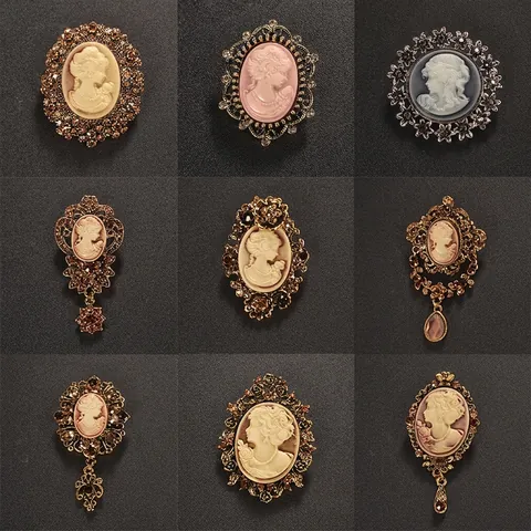 Vintage Camee Broche Legering Hars Strass Victoriaanse Stijl Paleis Portret Speld Sieraden Voor Dames Kleding