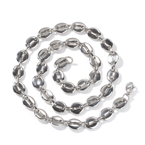Collana a Catena a Chicco di Caffè in Acciaio Inossidabile per Uomo Donna Hip Hop Punk Collana a Maglie a Naso di Maiale Bracciale Gioielli