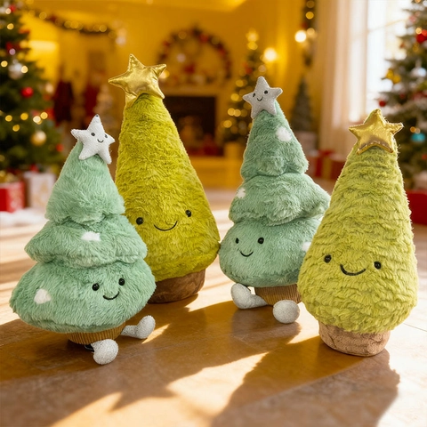 Christmas Tree Plush Toy Soft Cartoon Stuffed Doll With Star Topper Smiley Face Holiday Decoration For Kids