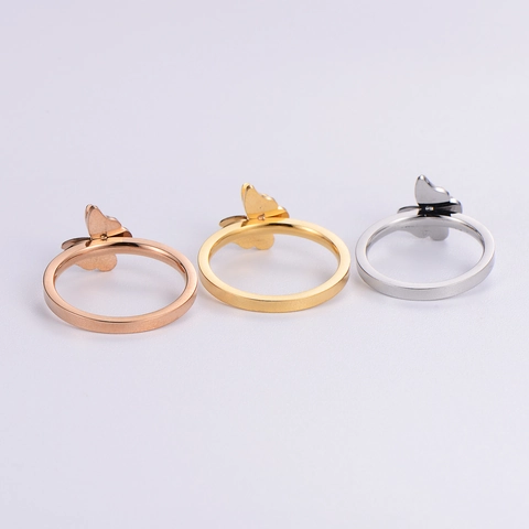 Double Layer Butterfly Ring For Women 316L Stainless Steel Simple Elegant Frosted Finish Matte Texture Jewelry