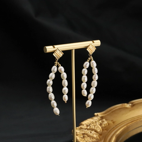Freshwater Pearl Fringe Drop Earrings With 925 Sterling Silver Post Gold Plated Baroque Tassel Stud Earrings For Women Jewelry