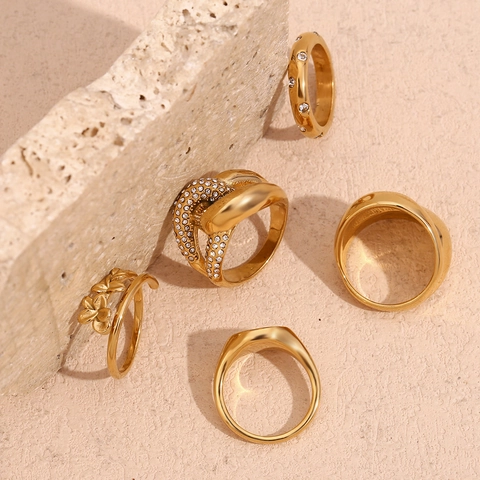 Mode Edelstahl Ringe Für Damen 18K Vergoldet Nordstern Blume Siegelring Zirkonia Eingelegt Verstellbarer Geometrischer Schmuck