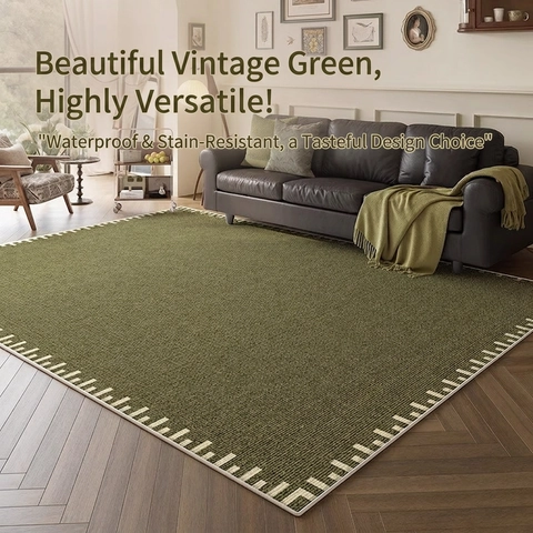 Alfombra Grande De Sala Alfombra Verde Retro Estilo Francés Impermeable Antideslizante Mezcla Poliéster Algodón Tapete Suelo
