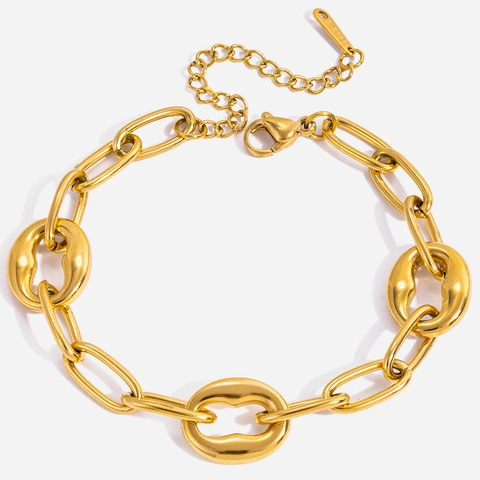 Chunky Chain Bracelet 18K Gold Plated Stainless Steel Minimalist Waterproof Hypoallergenic Jewelry For Women