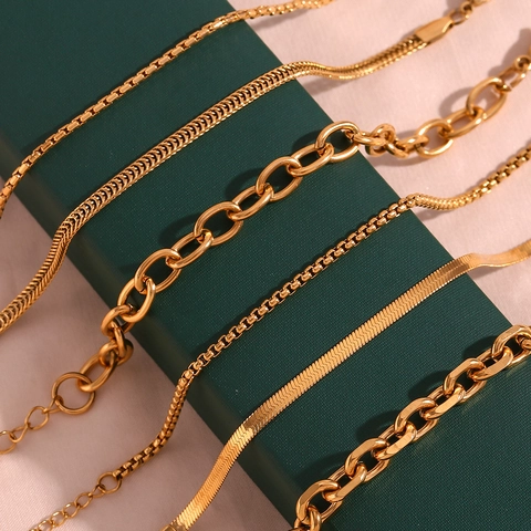Minimalista Bracciale a Catena in Acciaio Inossidabile Placcato Oro 18K per Donna Gioielli alla Moda Regalo Bracciale a Maglia Figaro