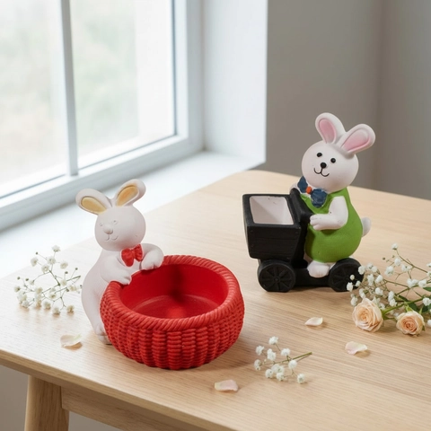 Rabbit Silicone Mold DIY Handmade Resin Candle Soap Gypsum Casting Easter Bunny Basket Flower Pot Desktop Decor Ornament